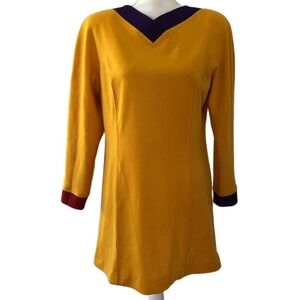 Vintage Morly's I. 1981 Mod Golden Mustard Knee Length Dress Size 44/ 14 Italy
